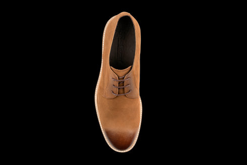 Tan Cap Toe Effect Nubuck Derby Shoes For Men